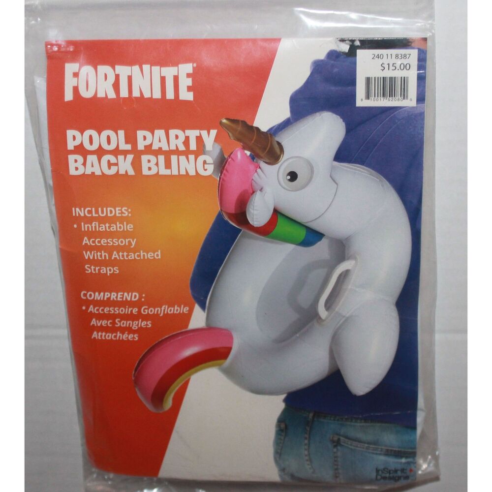 Fortnite Pool Party Back Bling Inflatable Unicorn Costume Cosplay One Size 14+
